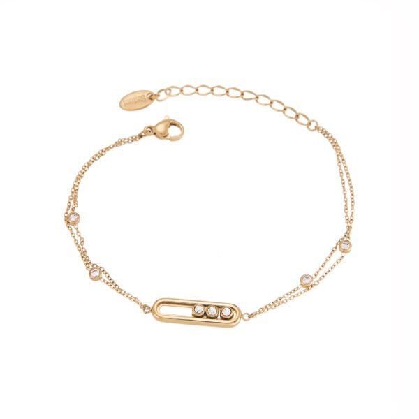 Bracelet doré chaîne fine avec charms et cristaux, bijouterie élégante SKY BIJOUX.