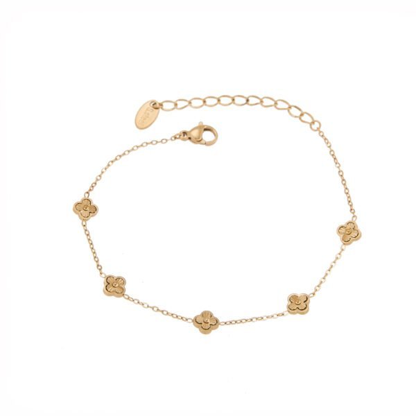 1. Bracelet chaîne dorée élégante avec fleurs en pendentif, style chic et sophistiqué.