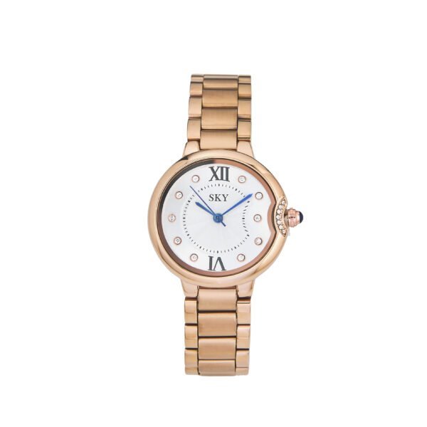 Montre femme élégante SKY BIJOUX en acier inoxydable doré rose avec cadran orné de cristaux.