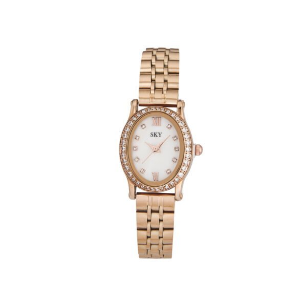 Montre rose dorée femme avec cristaux Swarovski, élégance et finesse.