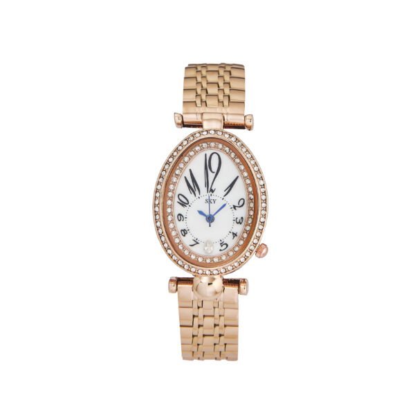 Montre femme élégante SKY Bijoux, acier rose orné de cristaux scintillants.