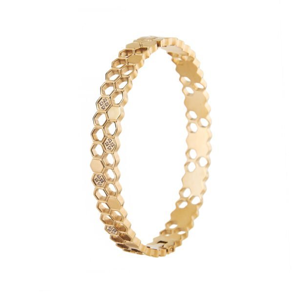 Anneau en or avec motif alvéolaire et petits diamants, bijouterie de luxe SKY BIJOUX.