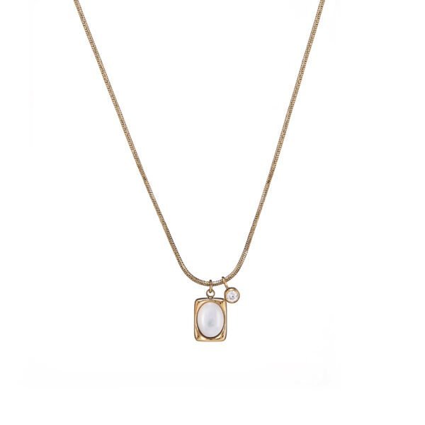 Collier avec pendentif en perle et pierre de zircon, bijoux élégants SKY BIJOUX.