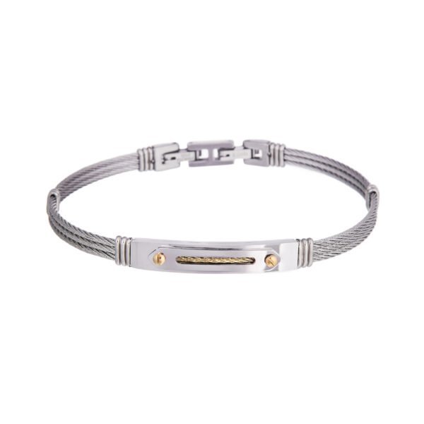 Bracelet en acier inoxydable avec détails en or, élégant et tendance pour toutes occasions.