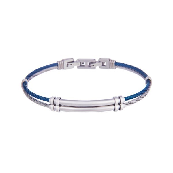 Bracelet ras-de-cou en acier inoxydable et fils bleus et blancs, bijoux homme et femme élégants, SKY BIJOUX.