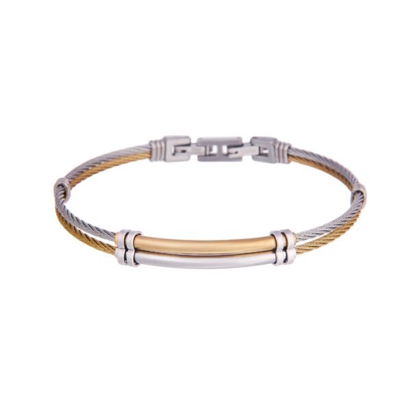 Bracelet homme en acier et or bicolore, bijou moderne et élégant, parfait pour toutes occasions.