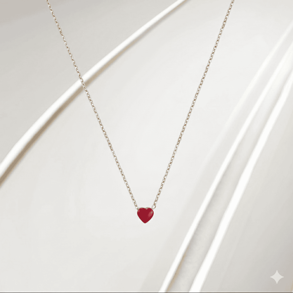 1. Collier chaîne dorée avec pendentif cœur rouge, bijou élégant SKY BIJOUX.