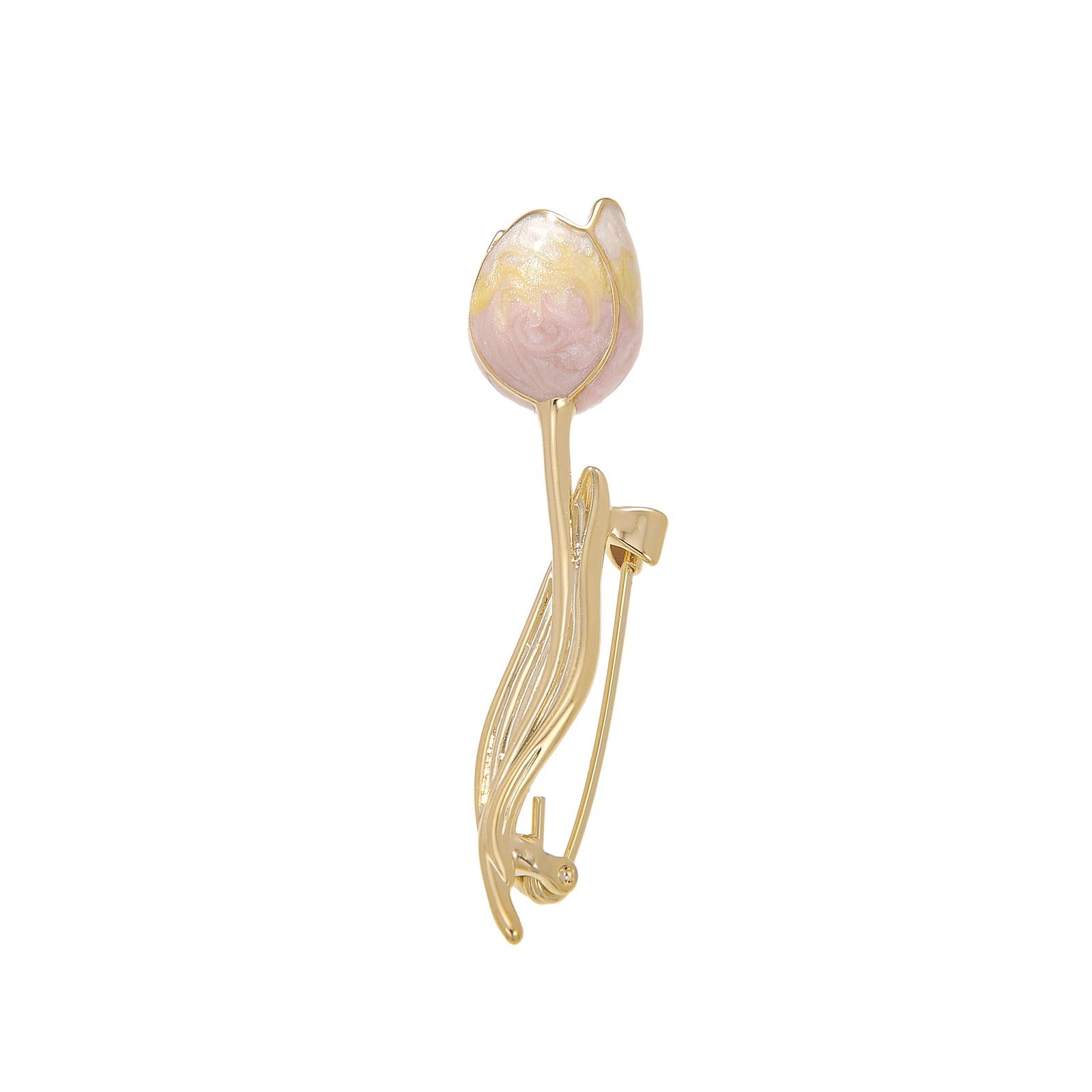 Broche fleur en or avec pierre d'onyx rose et jaune, bijou élégant et féminin SKY BIJOUX.