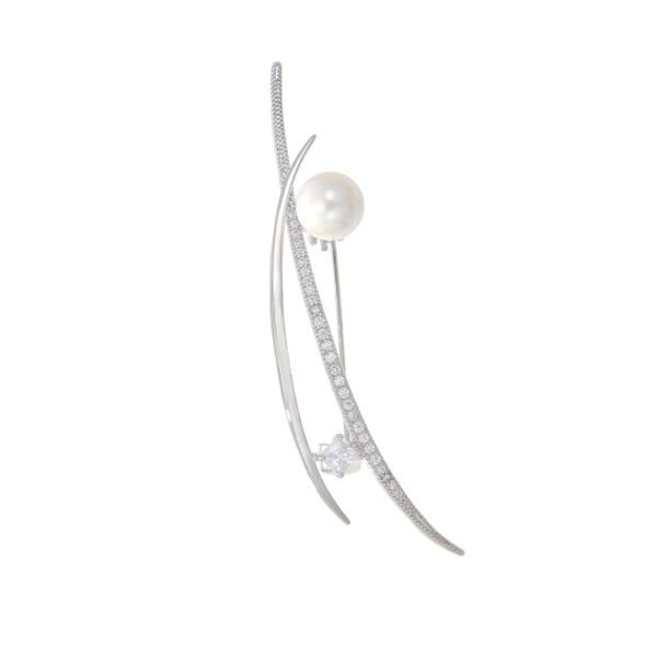 Épinglette en argent avec perle et cristaux scintillants, bijoux élégants pour femmes.
