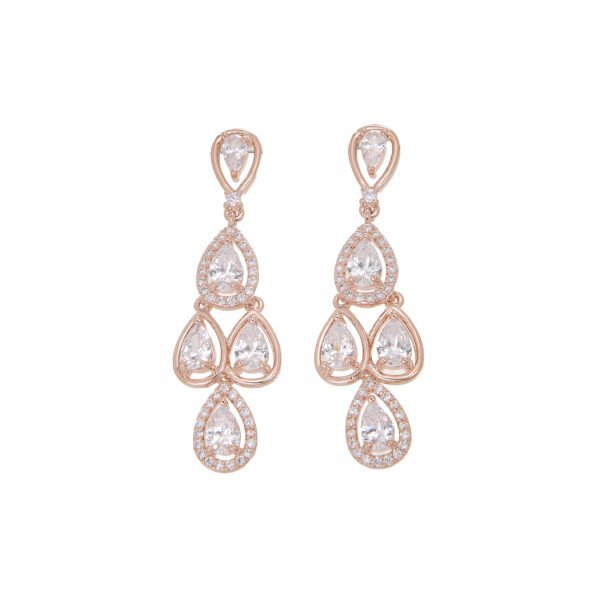 Boucles d'oreilles pendantes en or rose avec cristaux Swarovski scintillants, bijoux élégants SKY BIJOUX.