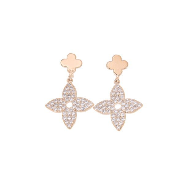 Boucles d'oreilles fleurs en or ornementées de cristaux Swarovski, élégance sophistiquée.