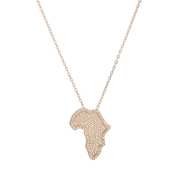 Collier avec pendentif Afrique or rose orné de cristaux scintillants.