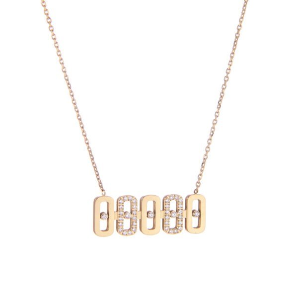 Collier doré avec pendentifs ornés de cristaux, bijoux modernes et élégants.