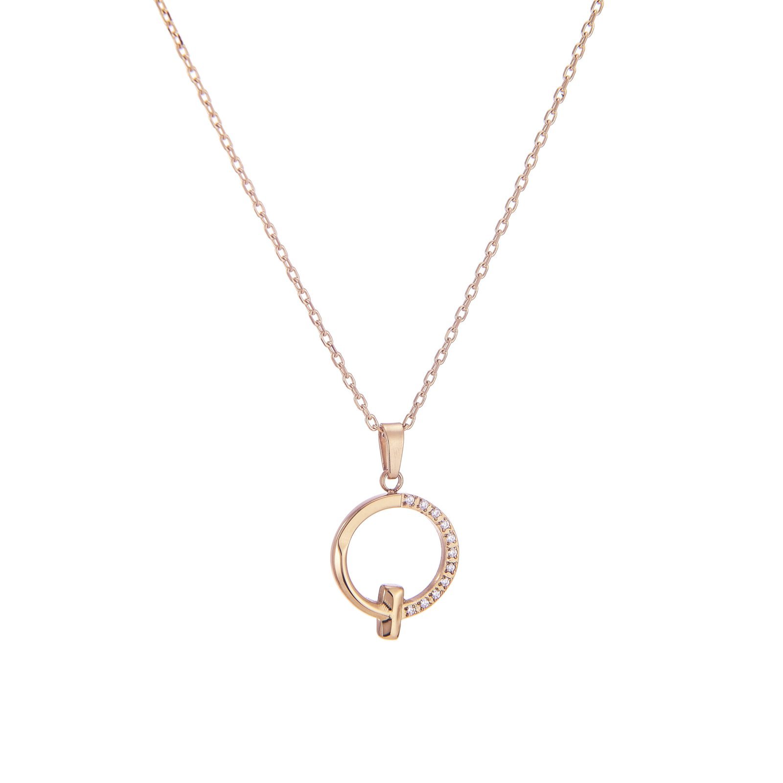 Collier avec pendentif rond or rose et pierres scintillantes, bijou élégant SKY BIJOUX.