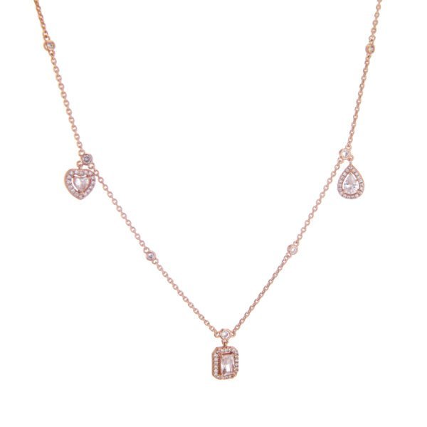 Collier en or rose avec pendentifs en zirconium, bijoux élégants, accessoires de mode raffinés.