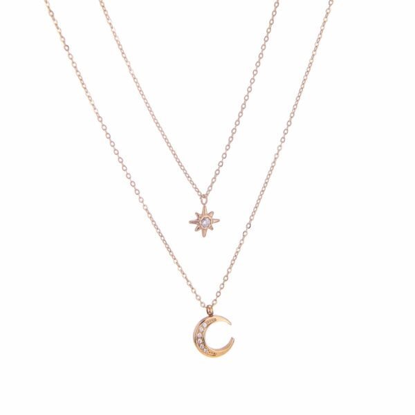 Collier à pendentifs lune et étoile en or rose, bijoux élégants Sky Bijoux.