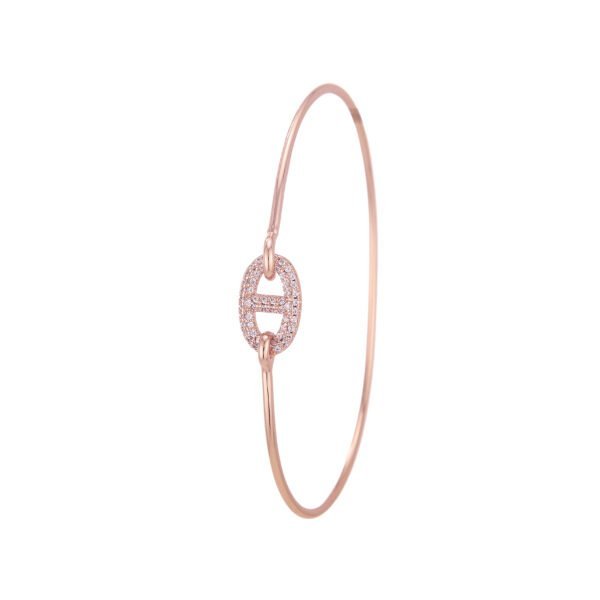 Bracelet fin en acier or rose avec pendentif logo pavé de strass SKY BIJOUX.