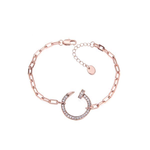 Bracelet acier rose avec pendentif en zirconiums, bijou tendance, bijoux femme, SKY BIJOUX.
