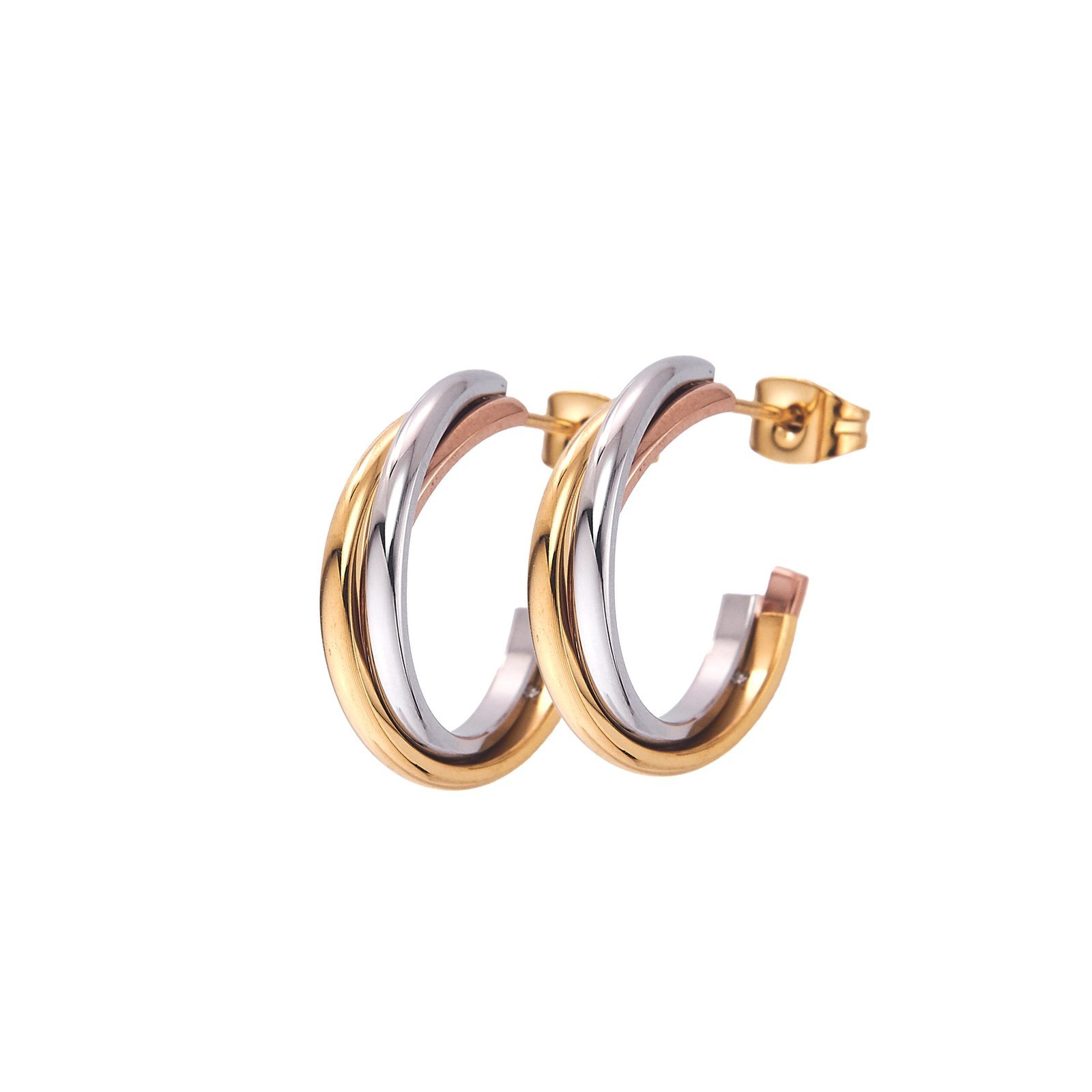 Boucles d'oreilles créoles en deux tons or et argent, élégance et modernité.